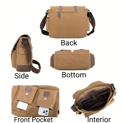 Large Capacity Vintage Canvas Crossbody Bag, Reasonably Partitioned, Durable And Washable Shoulder Bag,