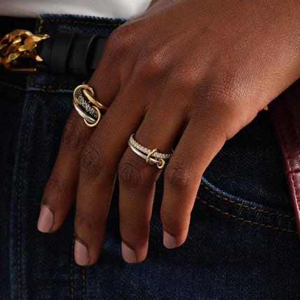S925 Sterling Silver Double-layer Color-block Ring With Round-cut Diamonds