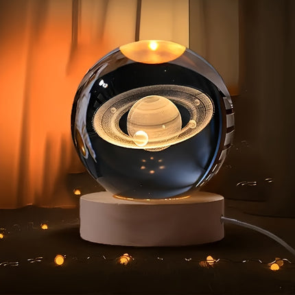 1 Mini 60mm/2.36in 3D Laser Engraved Crystal Ball Decorative Night Light, for SATURN Solar System for Galaxy USB