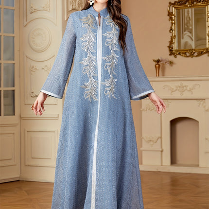 Ramadan Dubai Sequins Long Dress  Elegant Kebaya Abaya with Bright Line Decoration, 100% Polyester