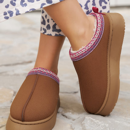 Chestnut Contrast Print Suede Plush Lined Snow Boots