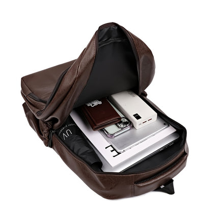 Men's Vintage PU Large Capacity Multi-Pocket Backpack, Casual Commuter Travel Backpack