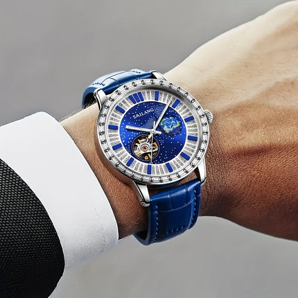 Men's Automatic Mechanical Watch - Casual Style, Rhinestone Detail, No-Waterproof,