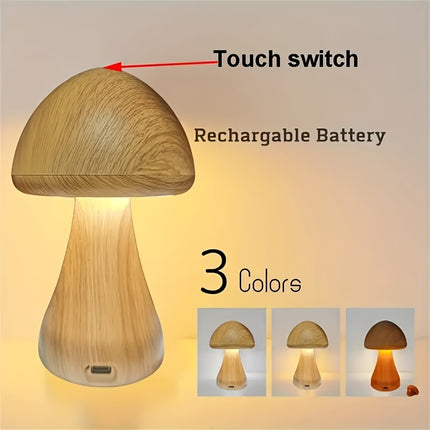 1pc rechargeable mushroom night light, 3color LED desk light, creative mushroom desk light