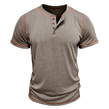 Short Sleeve Polo Shirt With Button Men's Summer Solid Color Tops