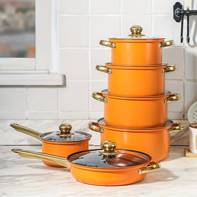 12-Piece Stainless Steel Cookware Set - Non-Stick Pots and Pans with Lids,