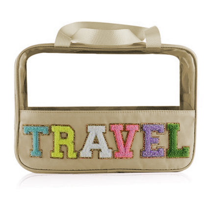 Light Pink TRAVEL Chenille Letter Clear PVC Makeup Bag