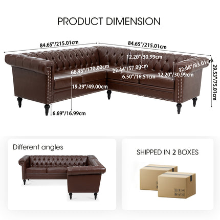 Modern Light Luxury Style, Chesterfield PU Material L-shaped Corner Multi Person Sofa