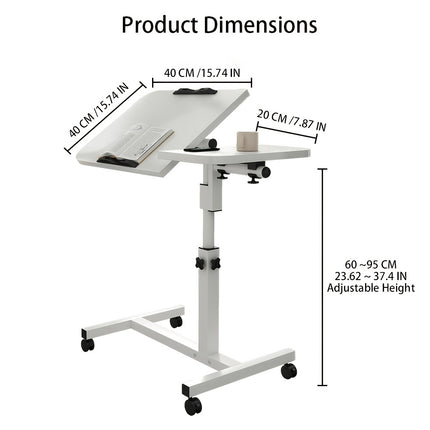 Movable Overbed Table With Wheels, 23.6-37.4in Adjustable Height Overbed Table, Rolling Tray Table,
