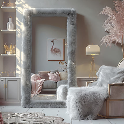 24''X 63'' Melodieux Faux Fur Framed Full Length Mirror