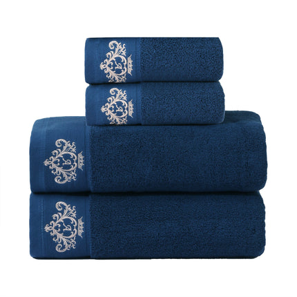 1pc Premium Embroidered Crown Towel - Soft, Absorbent, Non-Fade Cotton Material in Beige & White
