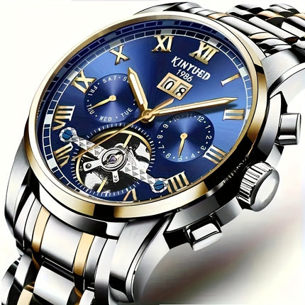 Luxury Brand Sports Casual Mechanical Watch with Transparent Back, Automatic Winding,