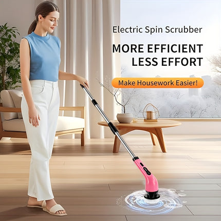 Rotating Electric Scrubber  Pink Wireless with Extended Handle, 2 Adjustable Speeds