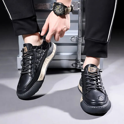 New Male Shoes Lace Up Real Leather Sports Sneakers Fashion Genuine