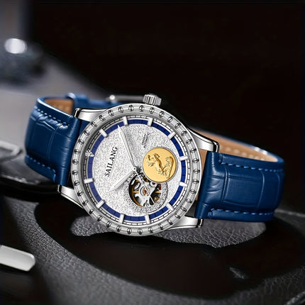 Men'S Luxury Automatic Mechanical Watch with Skeleton Dial & Exposed Movement
