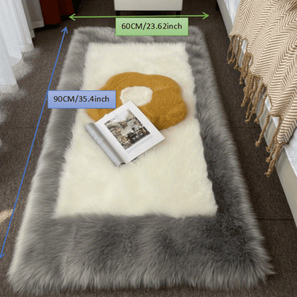 1pc Plush Bedroom Mat Indoor Simple Long Pile Washable Thickened 6cm Artificial Wool Mat