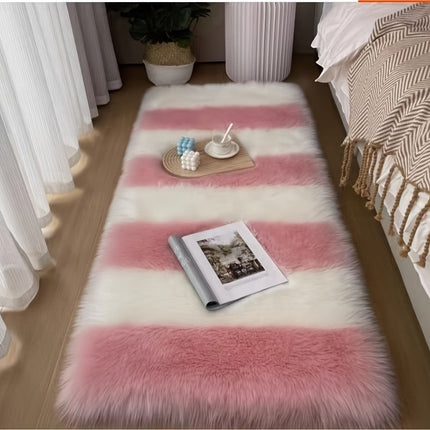 Long Plush Color Block Mat, Luxurious Soft Faux Fur Mat, Fluffy and Cozy,