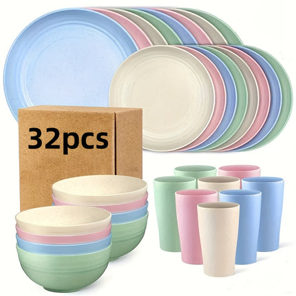 32/16pcs Large Size Dinnerware Set Service for 8/4, Includes Dinner Plate, Dessert Plate, Cereal Bowl, Cup