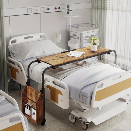 Adjustable Height Mobile Bed Desk with Wheels, 60.6-84.2 Inches Overbed Table,