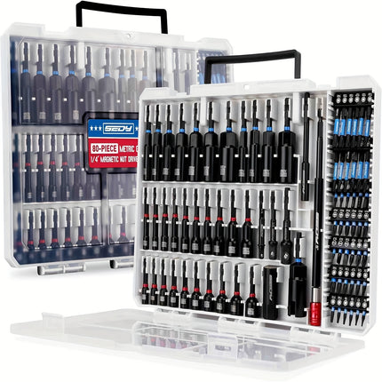 80pcs Premium Magnetic Impact Nut Driver Set Metric & SAE with Socket Adapters, Bit Holder,