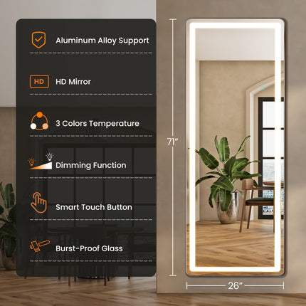 64"x21" Extra Long Full-Length Mirror with LED Lights - Modern Floor Standing