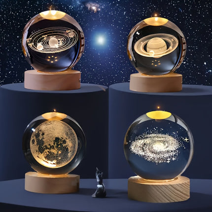 1 Mini 60mm/2.36in 3D Laser Engraved Crystal Ball Decorative Night Light, for SATURN Solar System for Galaxy USB