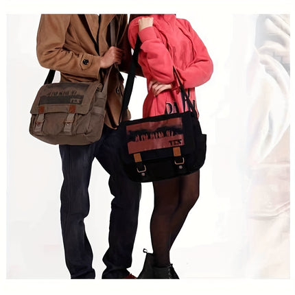 Camping Canvas Satchel Messenger Bag, Vintage Style Casual Travel Crossbody Bag