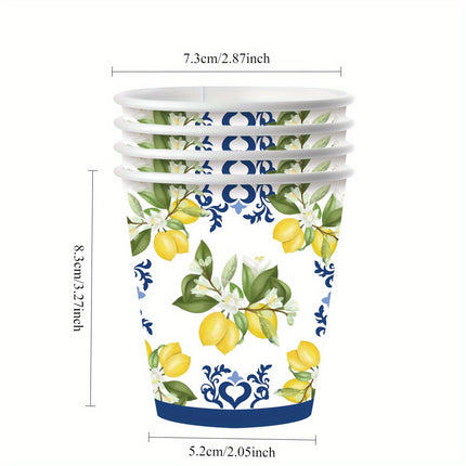 30pcs Disposable Tableware Set Featuring a Lemon And Blue Porcelain Theme, Uncoated Utensils