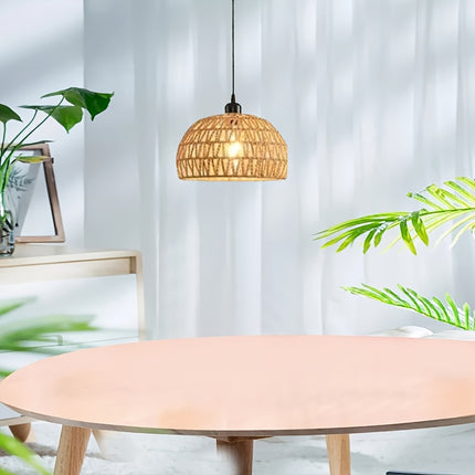 1pc Bohemian Chandelier, Modern Metal Semi-Flush Mount Willow Wicker Pendant Light