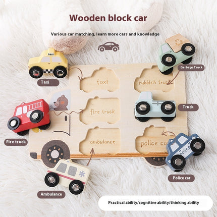 Wooden Three-dimensional Rolling Car Matching Puzzle Baby Early Education Educational Toys