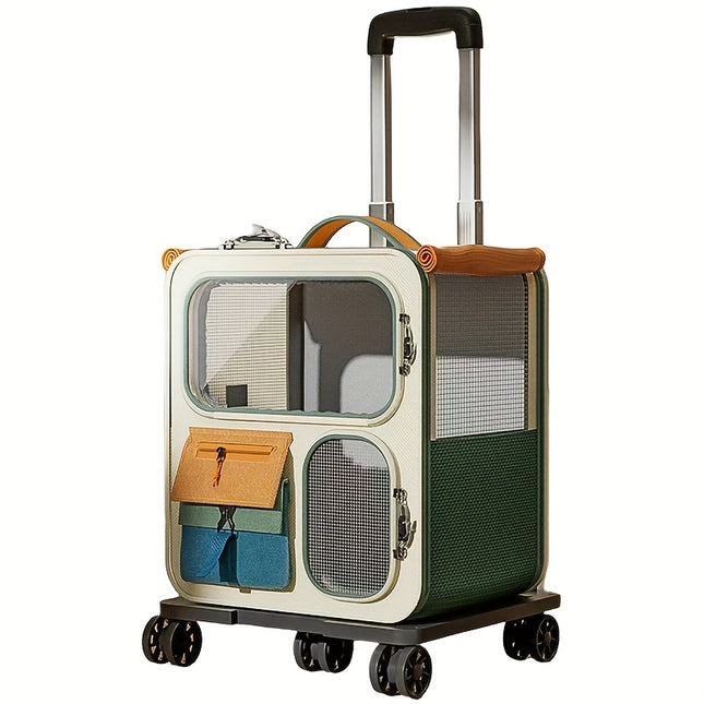 Pet Rolling Suitcase with Five Silent Wheels, Anti-Slip And Shockproof Cat Carrier