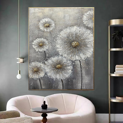 Real Handmade Texture White Flower Plant Grey Canvas Oil Paintings Large Wall Art Picture For Home Decor Painting Gift Artwork