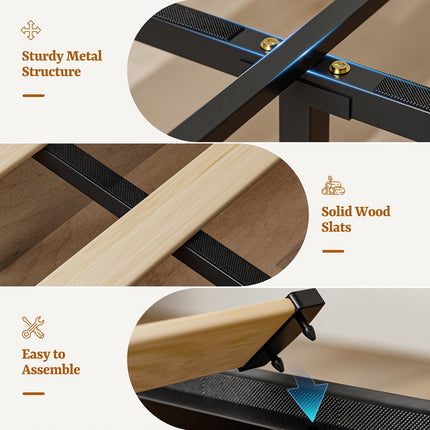 49.2" Tall Bed Frames with 4 Drawers, Velvet Platform Bed with Wingback Storage Headboard,