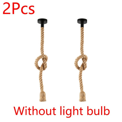 2Pcs rural retro tropical style hand woven hanging chandeliers, E27 bulb base, restaurant bar counter