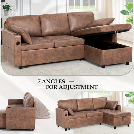 ACMEASE 84-inch L-Shaped Adjustable Back Sofa Bed with Storage Tatami