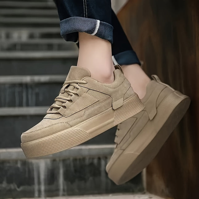 Men'S Low Top Lace Up Sneakers, Casual Street Style Solid Color Faux Upper