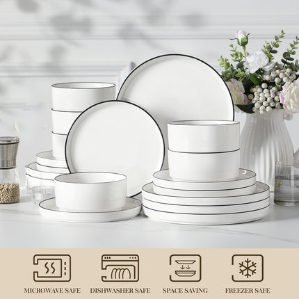 18pcs Porcelain Dinnerware Set in White, Designed for Six People, Featuring Modern Round Plates And Bowls,