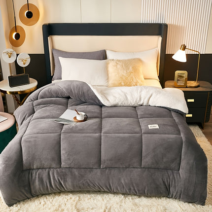 1pc Contemporary Plaid Pattern Quilted Comforter - Soft Warm Milk Velvet Fleece Blanket,