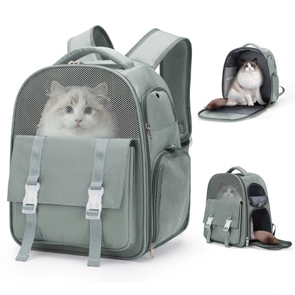 Large Capacity Portable Pet Carrier Backpack Breathable Nylon with Transparent Front Panel