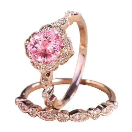 European And American-style Rose Gold Ring Set With Delicate Micro-paved Zirconssophisticated Trendy Jewelry