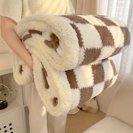 1pc Extra Thick Plaid Blanket - Brown/Beige/White/Black Checkered Bedspread