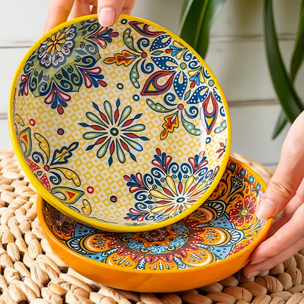 4pcs & 2pcs Ceramic Dinnerware Set with 7-Inch Deep Plates, Multi-Functional for Salads