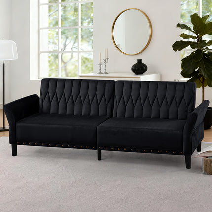 Sofa Bed with Adjustable Back And Armrests, Tufted Sleeper Sofa with Naihead Trim