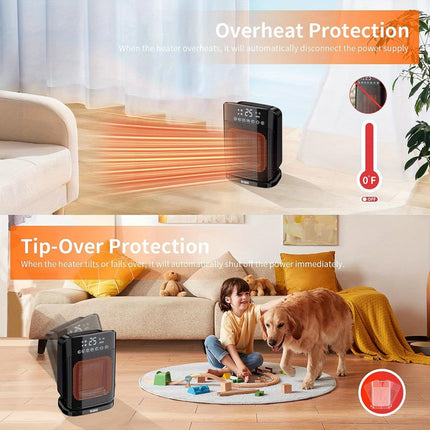 1500W Portable Heater with Thermostat, 24H Timer, 75°Oscillation, ECO Mode