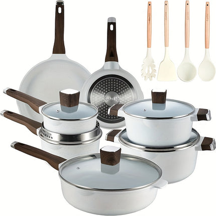 Pots and Pans Set with Lids, Granite Stone Cookware Sets Suitable for Gas, Electric,
