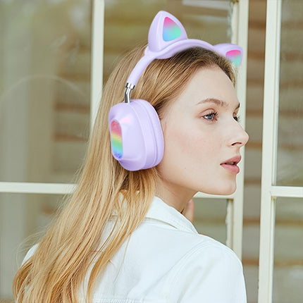 Wireless Headphones Headband Light Up Cat Ears Bass Heavy Wireless Headphones-Multi-color-1pc