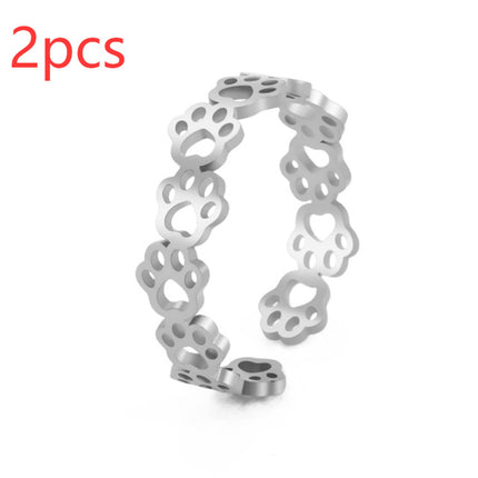 Stainless Steel Black Cut-out Cat's Paw Footprints Open Ring