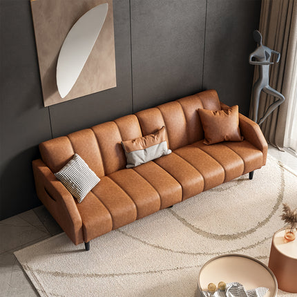 Leather Futon Sofa Bed Couch, Piano Key Design 78" Queen Futon Set, Adjustable Backrest