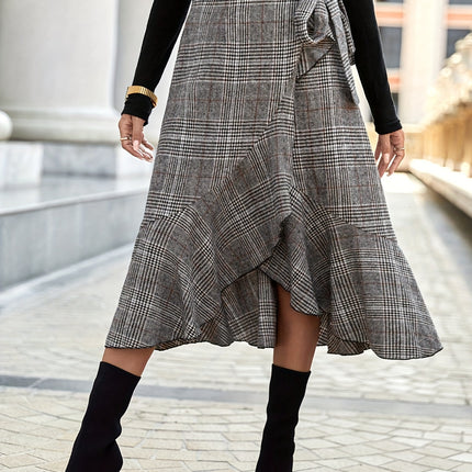 Women's A-Line Umbrella Skirt with Texture, Tie Detail, Ruffle Hem, Asymmetric Hem