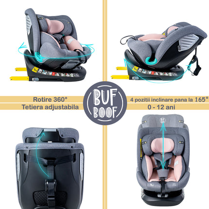 Auto Chair BUF BOOF Isize Pink with Isofix Position 165 Degrees Rotatable 360 Degrees 40-150 Cm